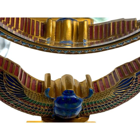 Vintage Hand painted‎ Gold,Red,Blue Scarab Beetle Double Sided Standing Mirror - Picture 12 of 15